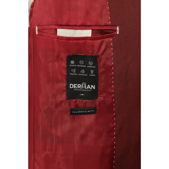 Derman Burgundy Patterned Fabric Luxury Suit 3 Pieces - Picture 5 of 7